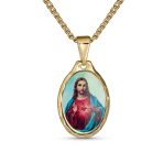 Oval Medal Sacred Heart Jesus Pendant Necklace Gold Plated