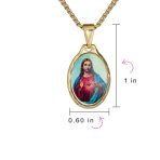 Oval Medal Sacred Heart Jesus Pendant Necklace Gold Plated - Image 4