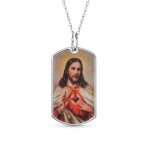 Oval Sacred Heart Jesus Pendant Necklace Sterling Silver Men