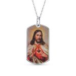Oval Sacred Heart Jesus Pendant Necklace Sterling Silver Men