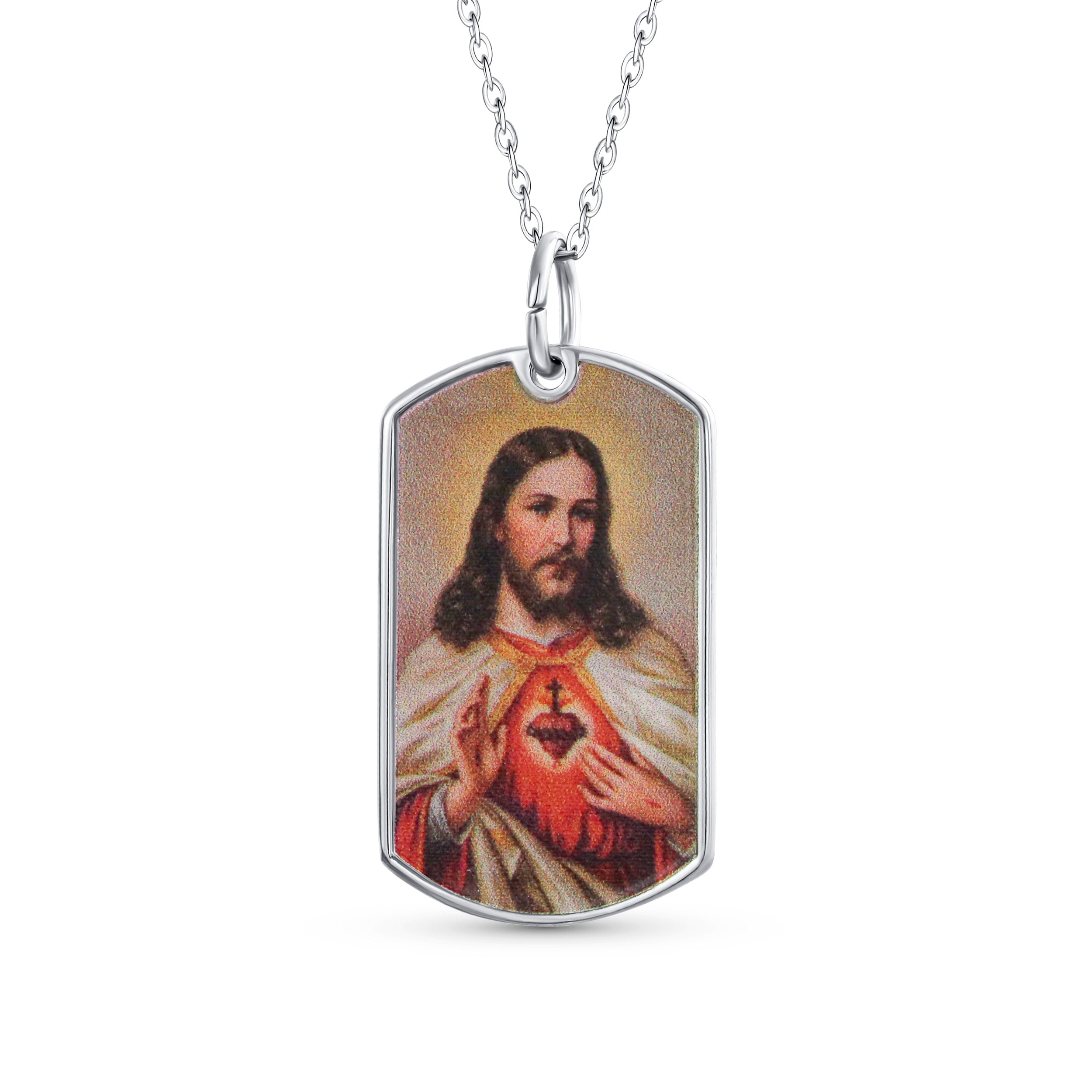 oval_medallion_religious_pendant_acp-244611s18i2-az Oval Sacred Heart Jesus Pendant Necklace Sterling Silver Men - Image 1