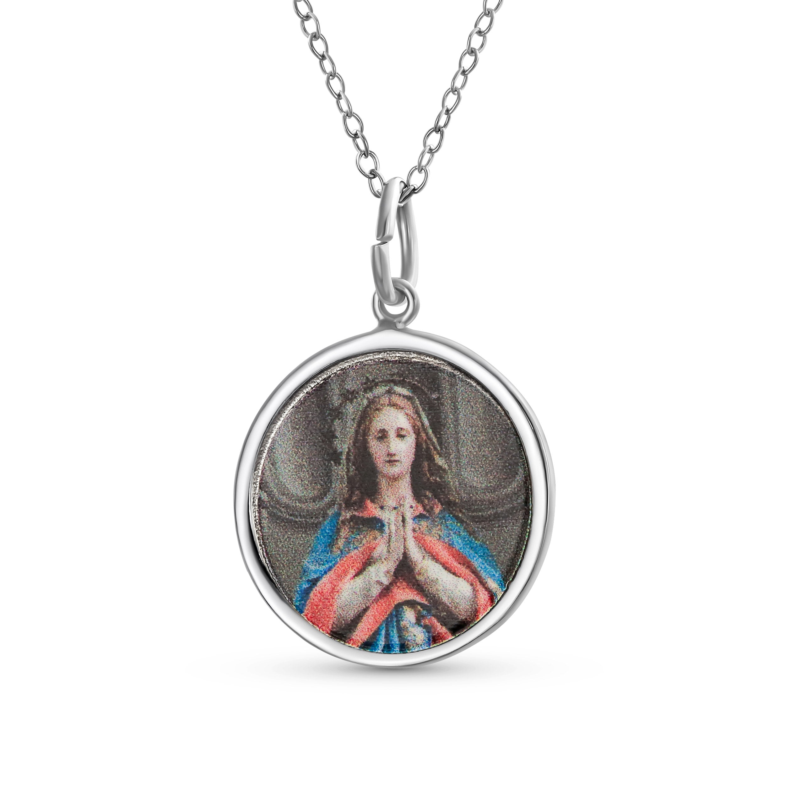 oval_religious_virgin_mary_necklace_acp-244610s18i2-az Religious Medal Virgin Mary Pendant Necklace Sterling Silver - Image 1