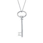 Romantic Key to My Heart Oval Key Pendant Necklace Large Plain .925 Sterling Silver Gift