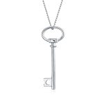 Romantic Key to My Heart Oval Key Pendant Necklace Large Plain .925 Sterling Silver Gift