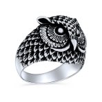 Mens Silver Ring Oxidized Sterling Silver Night Owl Band Men