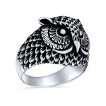 Mens Silver Ring Oxidized Sterling Silver Night Owl Band Men