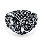 Mens Silver Ring Oxidized Sterling Silver Night Owl Band Men - Image 2