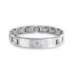 Religious Our Lords Prayer Cross El Padre Maestro ID Bracelet Stainless Steel