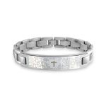 Religious Our Lords Prayer Cross El Padre Maestro ID Bracelet Stainless Steel