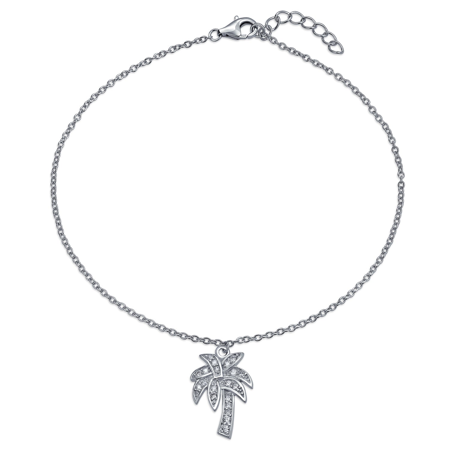 palm-tree-charm-anklet-bracelet_pk-ankpt2-az_1 Nautical Palm Tree Anklet Ankle Bracelet with CZ in Sterling Silver - Image 1