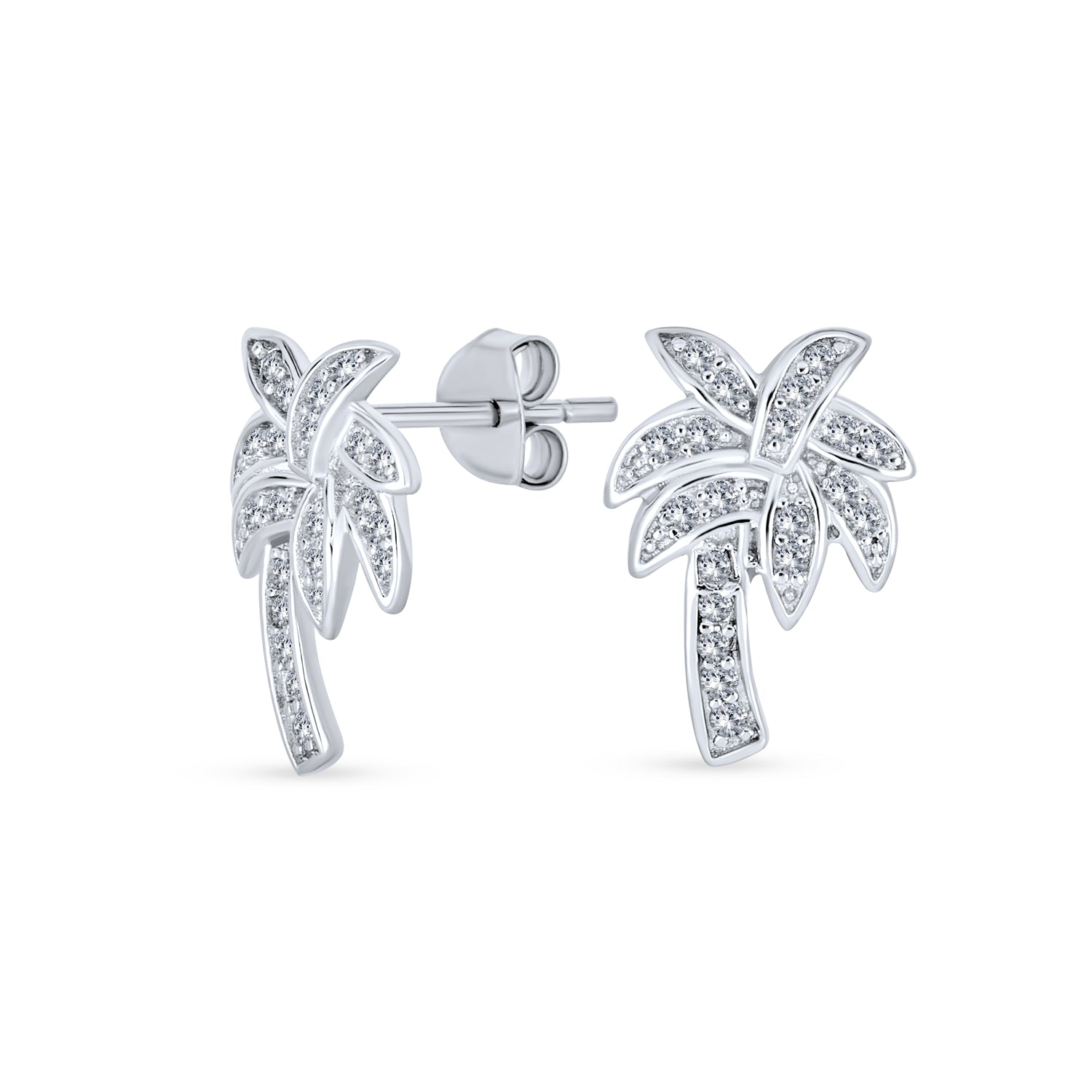 palm-tree-earrings-silver-cz-stud-str-se0399_1 Nautical Hawaiian CZ Stud Earrings with Palm Tree Design in Sterling Silver - Image 1