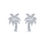 Nautical Hawaiian CZ Stud Earrings with Palm Tree Design in Sterling Silver - Image 2