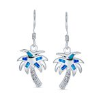 Blue Opal Palm Tree Dangle Gemstone Earrings French Wire - Image 2