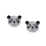 Whimsical CZ Stud Earrings: Panda Bear Cubic Zirconia in Sterling Silver - Image 2