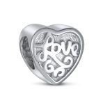 Antique Style Love Heart Charm Bead Sterling Silver Bracelet