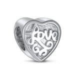 Antique Style Love Heart Charm Bead Sterling Silver Bracelet