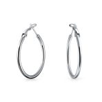 Simple Polished Hoop Huggie Earrings SterlingSilver 1.4 Inch