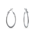Simple Polished Hoop Huggie Earrings SterlingSilver 1.4 Inch