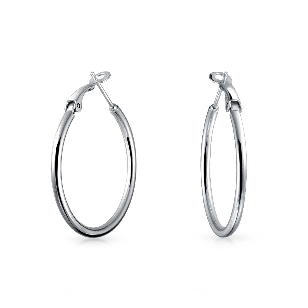 pandora-charm-hoop-earring_appl-444-1 Simple Polished Hoop Huggie Earrings SterlingSilver 1.4 Inch - Image 1