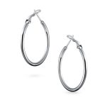 Simple Polished Hoop Huggie Earrings SterlingSilver 1.4 Inch - Image 3