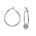 Simple Polished Hoop Huggie Earrings SterlingSilver 1.4 Inch - Image 2