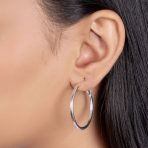 Simple Polished Hoop Huggie Earrings SterlingSilver 1.4 Inch - Image 4