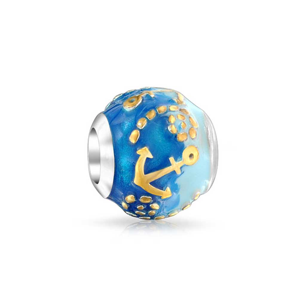 pandora-compatible-bead-anchor_pbx-hg-216-az Tropical Ocean Blue Waves Anchor Charm Bead Gold Plated Silver for Bracelet - Image 1