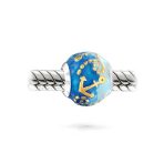 Tropical Ocean Blue Waves Anchor Charm Bead Gold Plated Silver for Bracelet - Image 2