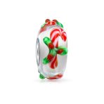 Set of 2 Christmas Charm Bead Red Candy Cane Peppermint Murano Glass Silver - Image 2