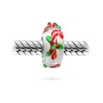 Set of 2 Christmas Charm Bead Red Candy Cane Peppermint Murano Glass Silver - Image 3