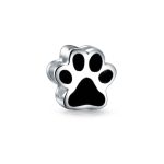 Black Paw Print Charm Bead for Pet Lovers Fits Bracelet