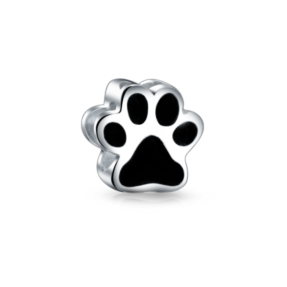 pandora-compatible-bead-dog-paw_n-pbx-he-267-az_1 Black Paw Print Charm Bead for Pet Lovers Fits Bracelet - Image 1