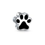 Set of 2 Oxidized Silver Dachshund Dog Black Paw Print Charm Bead Pet Lover - Image 2