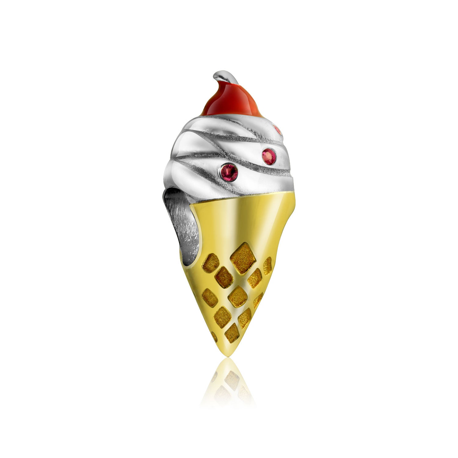 pandora-compatible-bead-gold-icecream_pbx-df-sb-1239_1 Multi Color Ice Cream Cone Charm Bead 14K Gold Plated Silver for Bracelet - Image 1