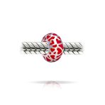 Set of 2 Red Silver Heart Murano Glass Charm Bead for European Bracelets - Image 2