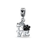 BFF Pet Lover Black Dog Cat Paw Print Dangle Charm Bead