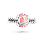 Geometric CZ Pink Opal Charm Bead Sterling Silver for European Bracelets - Image 2