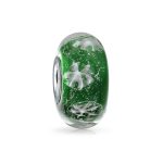 Christmas Charm Bead Snowflake Green Murano Glass Spacer for European Bracelets