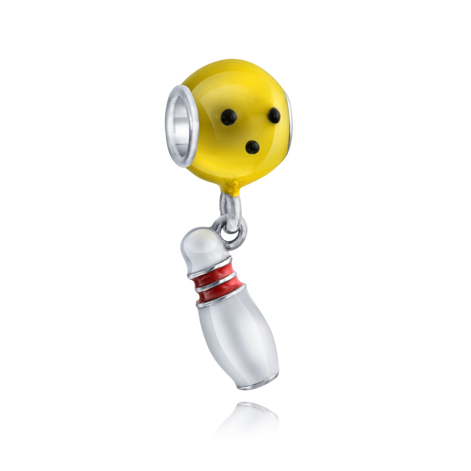 pandora-compatible-bowling-dangle-bead_pbx-df-sd-3017 Bowler Bowling Ball Pin Sport Dangle Charm Bead Silver - Image 1