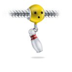 Bowler Bowling Ball Pin Sport Dangle Charm Bead Silver - Image 2