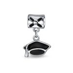 Personalized Oval Graduate Cap Dangle Charm Bead Sterling Silver for Bracelets