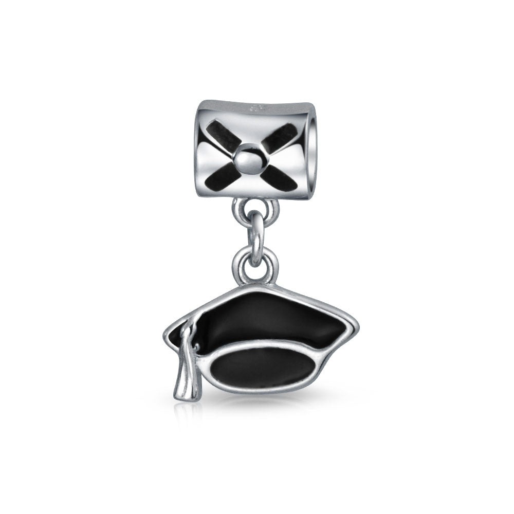 pandora-compatible-graduation-hat-bead_hsd-281 Personalized Oval Graduate Cap Dangle Charm Bead Sterling Silver for Bracelets - Image 1