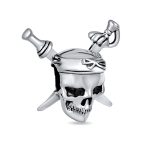 Halloween Pirate Skull & Cross Swords Charm Bead Silver for European Bracelet