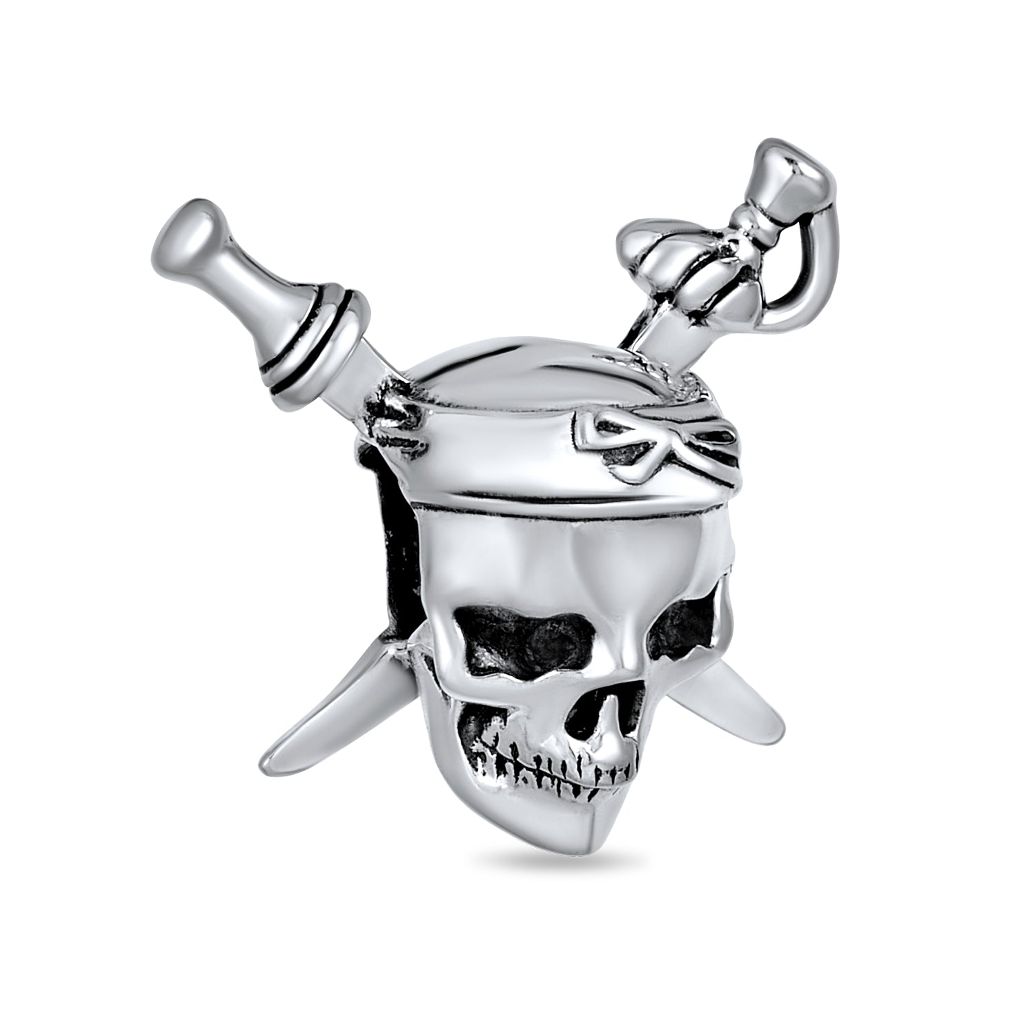 pandora-skull-bead-pirate_pbx-hs-737_1 Halloween Pirate Skull & Cross Swords Charm Bead Silver for European Bracelet - Image 1