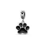 BFF Pet Lover Black Dog Cat Paw Print Dangle Charm Bead