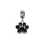 BFF Pet Lover Black Dog Cat Paw Print Dangle Charm Bead