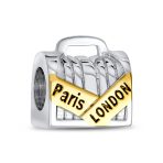 Vacation Travel Suitcase Luggage Charm Bead 14K Gold Plated Silver Fits Bracelet