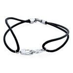 Minimalist Wrap Bracelet Black Leather Cord with Sterling Silver Handcuff Design - Image 2