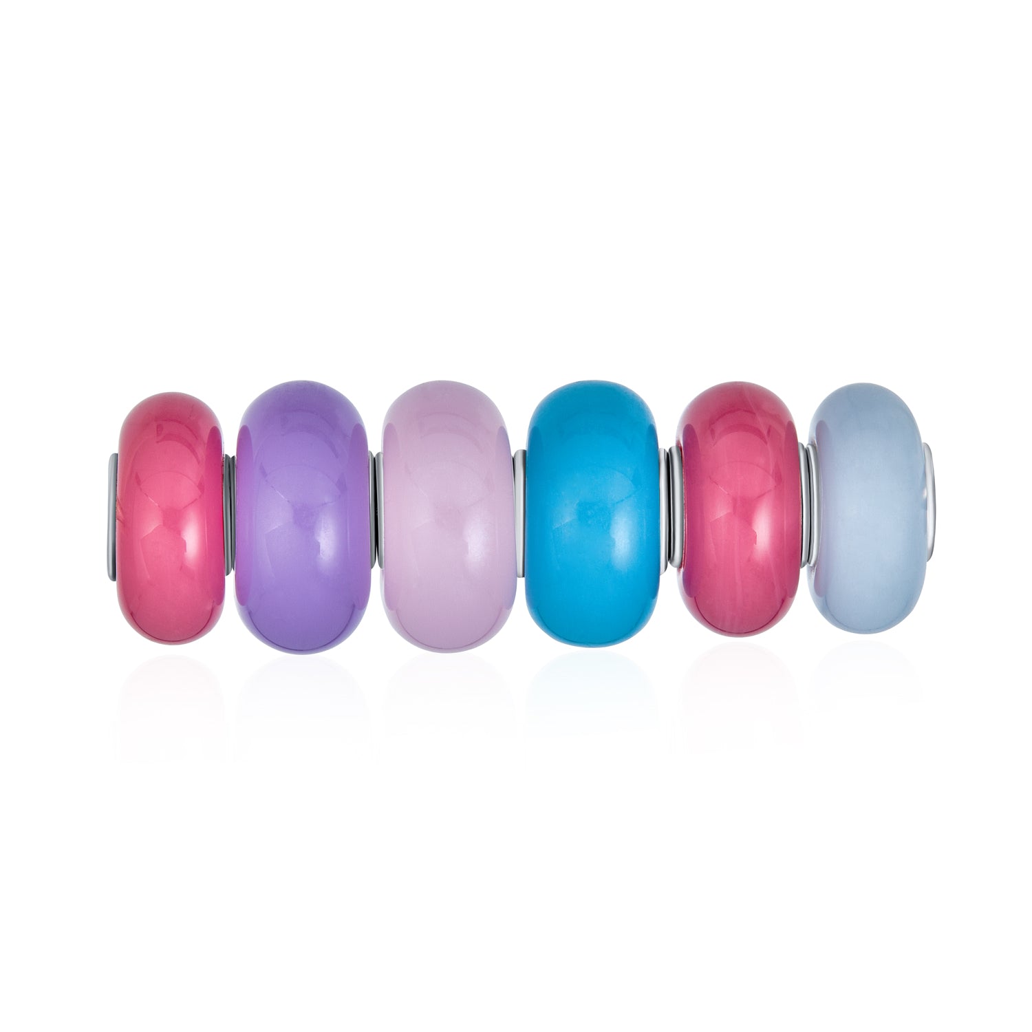 pastel-pink-purple-blue-bead-set-pbx-hgsc-045r_1 Multi Color Set Opaque Blue Pink Purple Glass Charm Bead Sterling Silver Core For Bracelet - Image 1