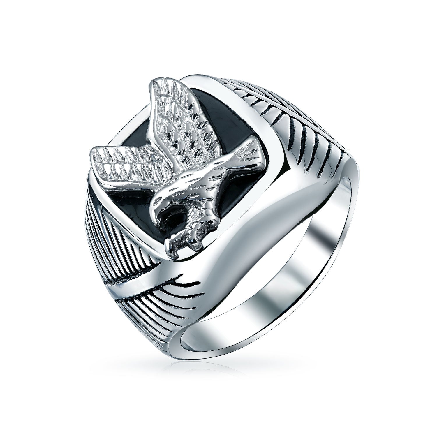 patriotic-american-eagle-ring-steel_sgd-4641-10_1 Large Square Black Patriotic USA American Bald Eagle Signet Ring Stainless Steel - Image 1